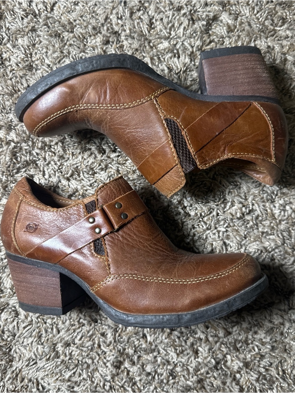 Born Brown Leather Ankle Booties with Strap Detail